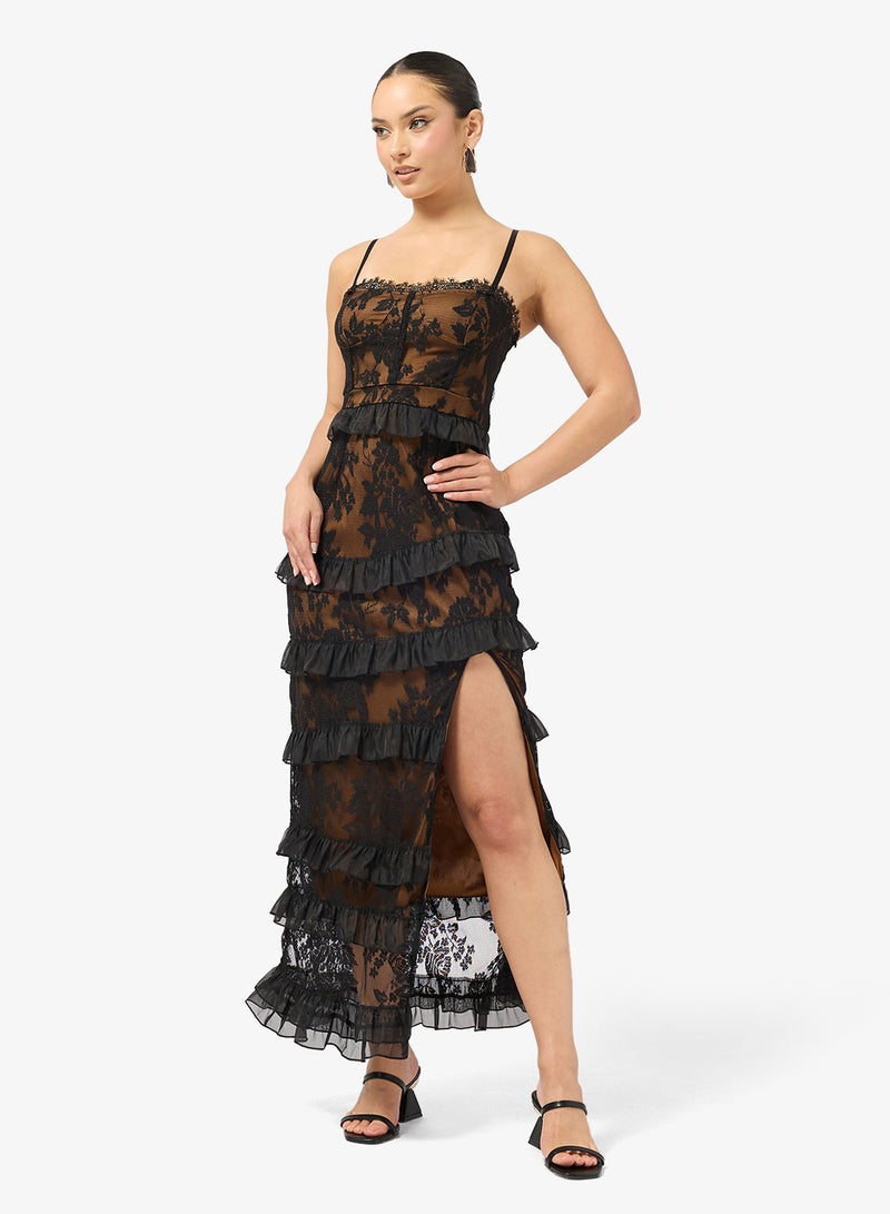 Ginger Strappy Lace Detail Tiered Ruffle Dress - Image 4